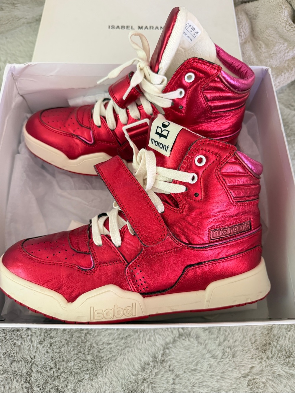 Isabel Marant Alsee Metallic Red High-Top Sneakers- box and dust bag included.